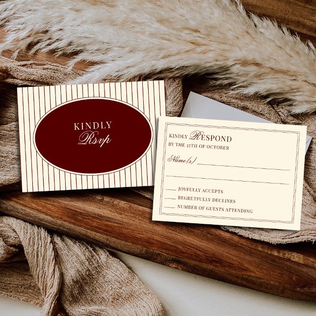Burgundy Ivory Stripes Oval Old Money Mail In RSVP (Von Creator hochgeladen)