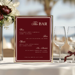 Burgundy & Ivory The Wedding Bar Drink Menu Sign Poster