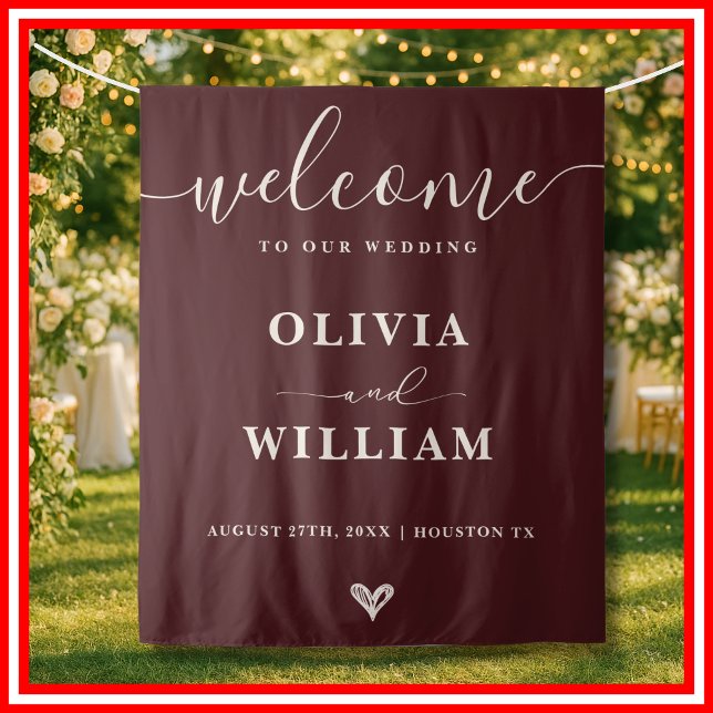 Burgundy & Ivory Wedding Welcome Backdrop Wandteppich (Von Creator hochgeladen)