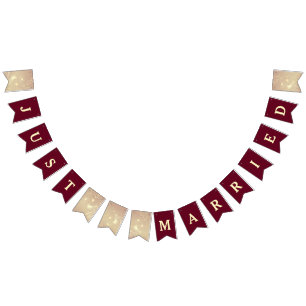 Burgundy Just Married Wedding Bunting Flags Wimpelkette