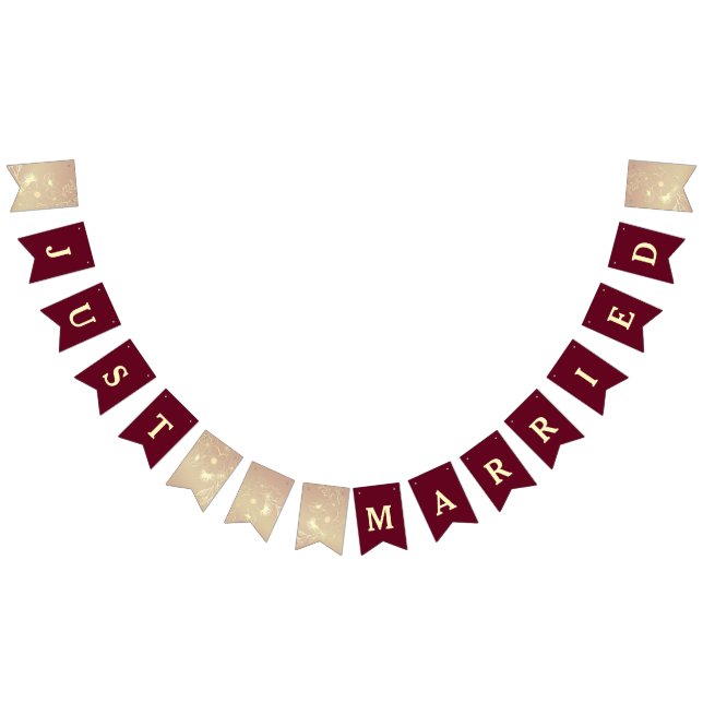 Burgundy Just Married Wedding Bunting Flags Wimpelkette (Alle)