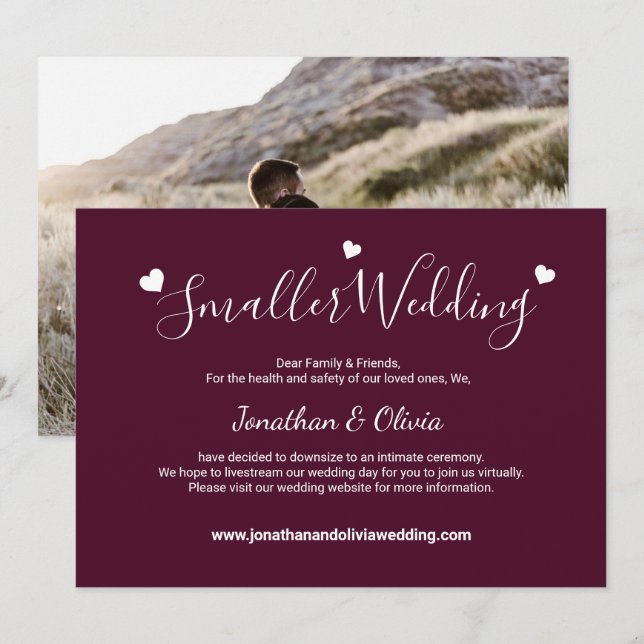 Burgundy Kleiner Hochzeitsstichtag Foto herunterge Ankündigung (Vorne/Hinten)