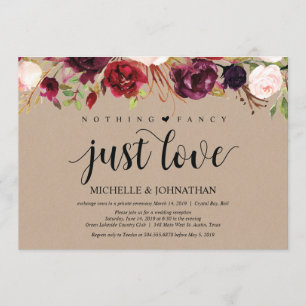 Burgundy Kraft Floral Elopement Empfang lädt ein Einladung