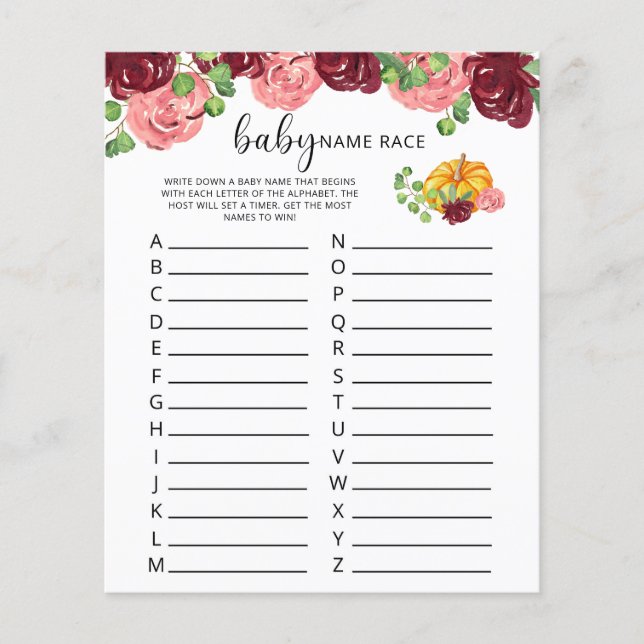 Burgundy Kürbis Baby Name Race (Vorderseite)