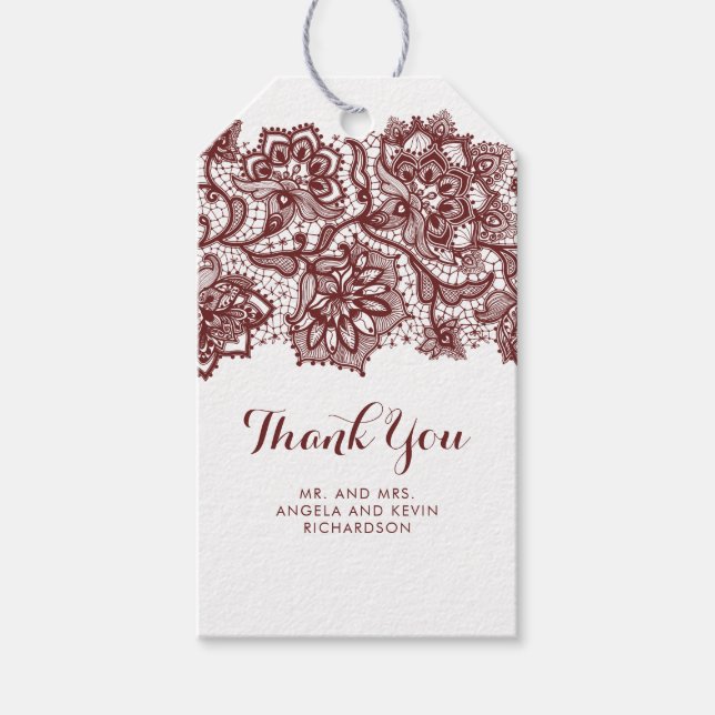 Burgundy Lace Elegant Wedding Geschenkanhänger (Vorderseite)