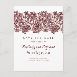 Burgundy Lace Save the Date Ankündigungspostkarte