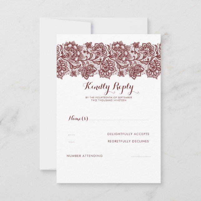 Burgundy Lace Wedding RSVP (Vorderseite)