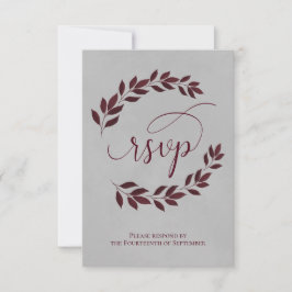 Burgundy Laurel Verlasse über die Hochzeit von Gra RSVP Karte