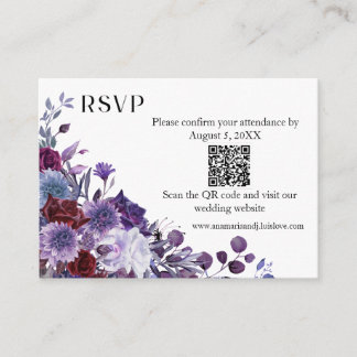 Burgundy Lavender Dusty Blue Minimalist QR Code Begleitkarte