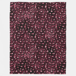 Burgundy Leopard Print Glitzer Fleecedecke