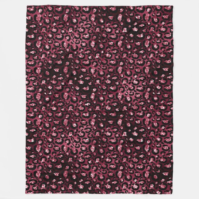 Burgundy Leopard Print Glitzer Fleecedecke (Vorderseite)