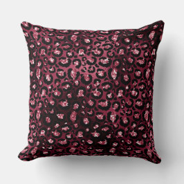 Burgundy Leopard Print Glitzer Kissen