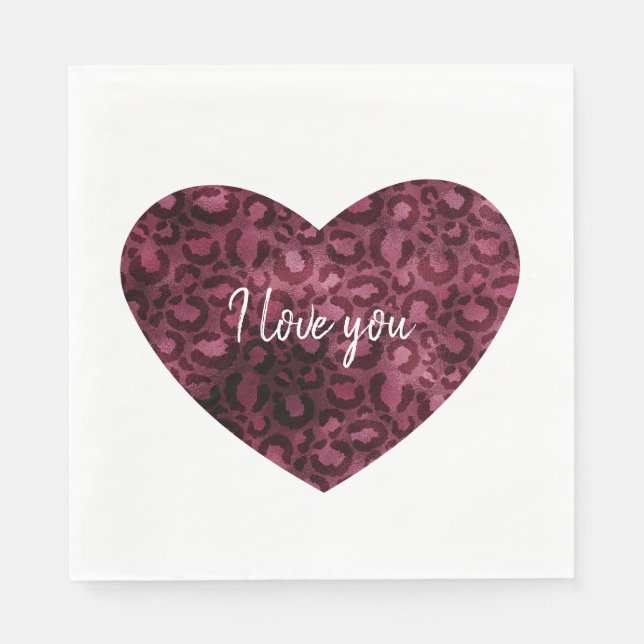Burgundy Leopard Print Heart Serviette (Vorderseite)