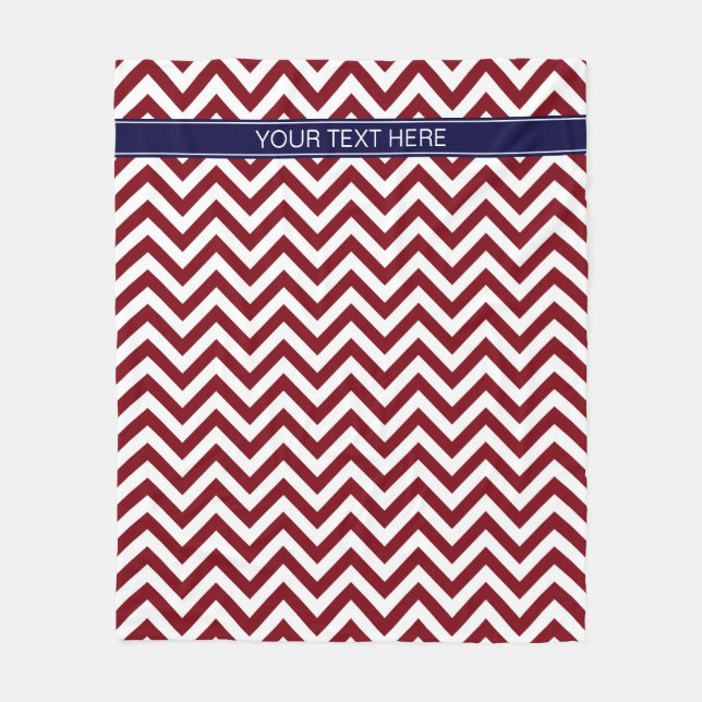 Burgundy Lg Zickzack Navy Name Monogram Fleecedecke (Vorderseite)