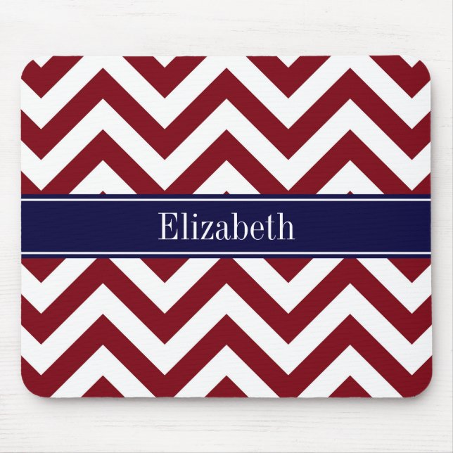 Burgundy Lg Zickzack Navy Name Monogram Mousepad (Vorne)