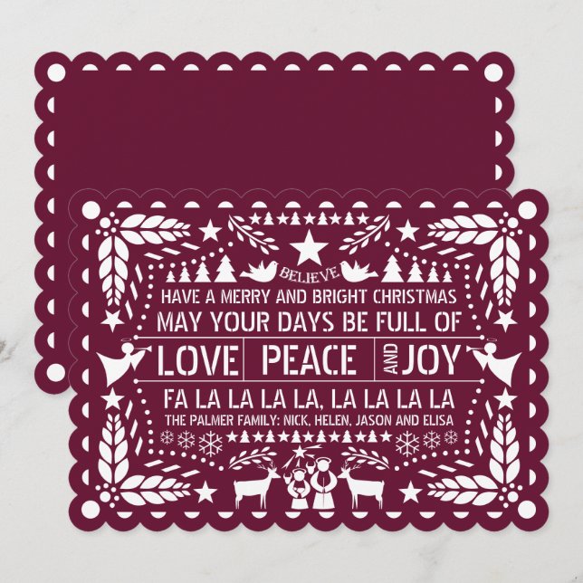 Burgundy Liebe Peace Joy Papel Picado Weihnachten (Vorne/Hinten)
