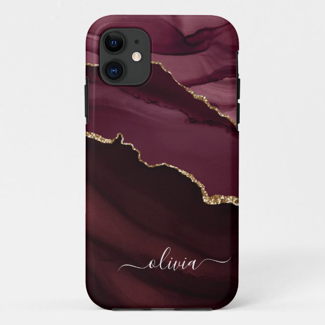 Burgundy Lila Agate Geode Gold Monogram Case-Mate iPhone Hülle (Rückseite)