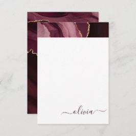 Burgundy Lila Agate Geode Gold Monogram Dankeskarte