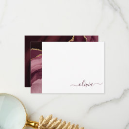 Burgundy Lila Agate Geode Gold Monogram Dankeskarte
