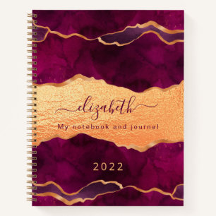 Burgundy lila agate Marmor Rose Gold Monogramm Notizbuch