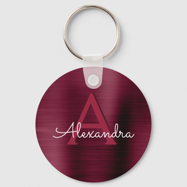 Burgundy Lila Imitat Monogramm aus rostfreiem Stah Schlüsselanhänger (Vorderseite)