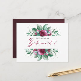 Burgundy Lila Ivory Floral Bridesmaid Postkarte
