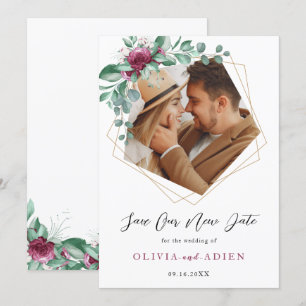 Burgundy Lila Ivory Floral Geometric Foto Save The Date