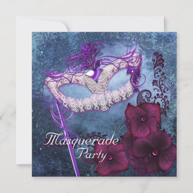 Burgundy Lila Masquerade Party Einladungen (Vorderseite)
