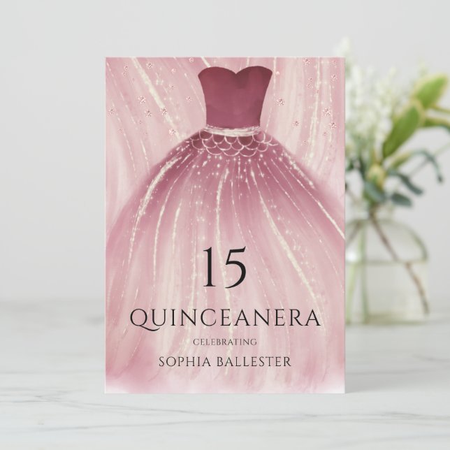 Burgundy Lila Mermaid Dress Quinceanera Party Einladung (Stehend Vorderseite)