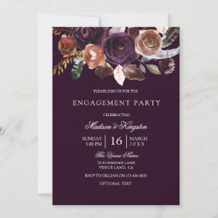 Burgundy Lila Plum Peach Floral Engagement Party Einladung