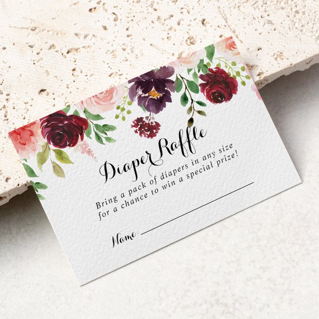 Burgundy Lila Spring Floral Diaper Raffle Ticket Begleitkarte (Von Creator hochgeladen)
