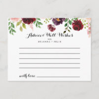 Burgundy Lila Spring Floral Wedding Advice Card