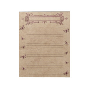 Burgundy Lines Butterfly Border Rustic Parchment Notizblock