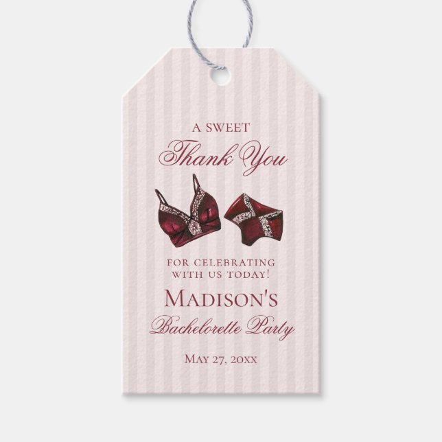 Burgundy Lingerie Shower Bachelorette Bridal Favor Geschenkanhänger (Vorderseite)