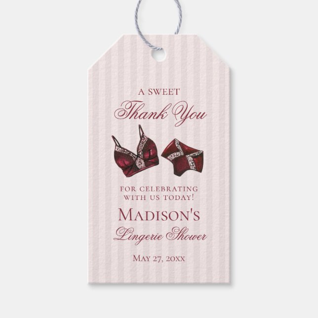 Burgundy Lingerie Shower Bachelorette Bridal Favor Geschenkanhänger (Vorderseite)