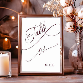 Burgundy Luxury Calligraphy Wedding Number 1, Tischnummer