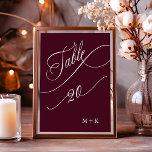 Burgundy Luxury Calligraphy Wedding Number 20, Tischnummer<br><div class="desc">Tabelle 20. Bitte Karo alle verfügbaren Nummern. | Luxuriöse und elegante Wirble Kalligraphie Hochzeit Tischnummer mit Ihren Initialen. Für eine weiter gehende Anpassung dieses Designs klicken Sie bitte auf den BUTTON BLAU DESIGN TOOL oben!</div>