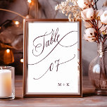 Burgundy Luxury Calligraphy Wedding Number 7, Tischnummer<br><div class="desc">Tabelle 7. Bitte Karo alle verfügbaren Nummern. | Luxuriöse und elegante Wirble Kalligraphie Hochzeit Tischnummer mit Ihren Initialen. Für eine weiter gehende Anpassung dieses Designs klicken Sie bitte auf den BUTTON BLAU DESIGN TOOL oben!</div>