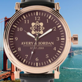 Burgundy luxury elegant couple Monogram  Armbanduhr