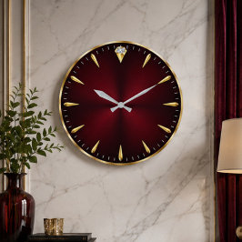 Burgundy Luxury Elegant Gold Minimalist Große Wanduhr