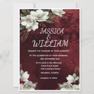 Burgundy & Magnolia Garden Floral Wedding Invitati Einladung