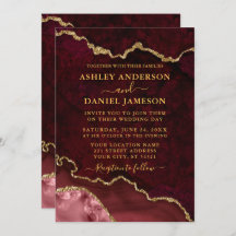 Burgundy Marble Agate Geode Wedding Gold