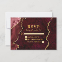 Burgundy Marble Agate Geode Wedding Gold RSVP Karte