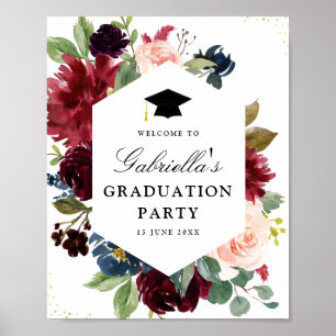 Burgundy Marine & Blush Blues Graduierungsparty un Poster