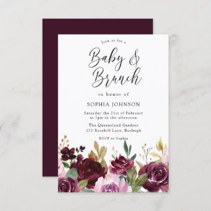 Burgundy Maroon Blume Baby & Brunch Babydusche Einladung