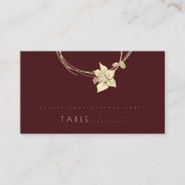 Burgundy Maroon Blume Gold Botanische Tafelkarte 1 Platzkarte