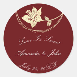 Burgundy Maroon Blume Save the Date Liebe Crimson2 Runder Aufkleber