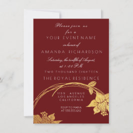 Burgundy Maroon Champaign Gold Floral Red Einladung