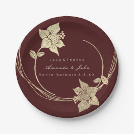 Burgundy Maroon Champaign Gold Floral Wreath Lux Pappteller