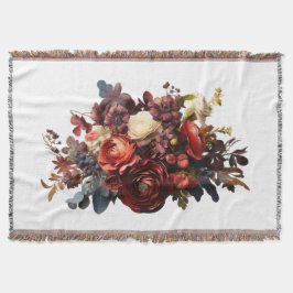 Burgundy Maroon Coral White Moody Floral Decke